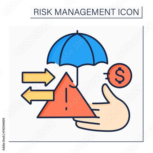 Risk transfer color icon. Potential loss shifted to third party. Takes responsibility for mitigating specific losses that may occur. Business concept. Isolated vector illustration