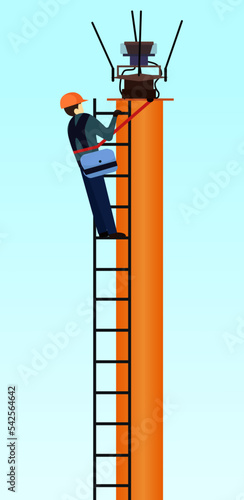 tower climber vector illustration, tower  telecommunication climber technician, work in danger and height, communication industry