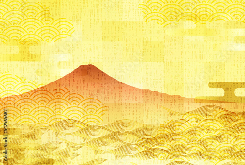 富士山　年賀状　和紙　背景