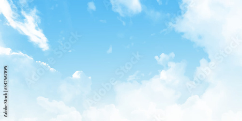 Blue sky and cloud . Pastel style sky and clouds. Freshness of the new day. Bright blue background. Relaxing feeling like being in the sky.