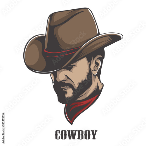 sheriff with a hat. Cowboy face. Digital Sketch Hand Drawing Vector Illustration.