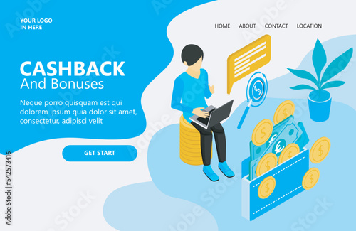 Illustration of online worker getting cashback Suitable for landing page, flyers, Infographics, And Other Graphic Related Assets-vector