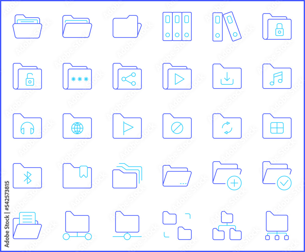 Simple Set of folder Related Vector Line Icons.
Vector collection of documents, file, technology, miscellaneous and design elements symbols or logo elements in thin outline.