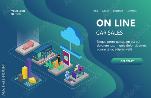Illustration of online car sales dealer Suitable for landing page, flyers, Infographics, And Other Graphic Related Assets-vector