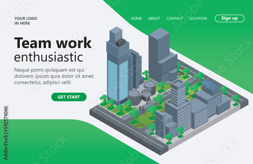 Landing page with illustration of office area map