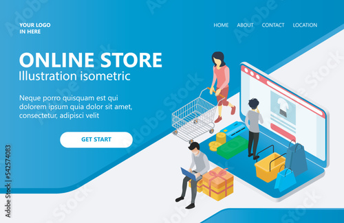 Landing page with illustration about online shop