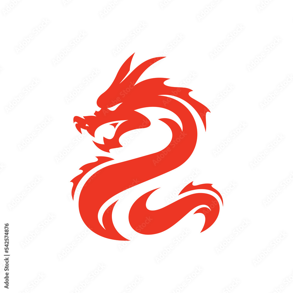 Tribal dragon silhouette logo design, dragon vector icon Stock Vector