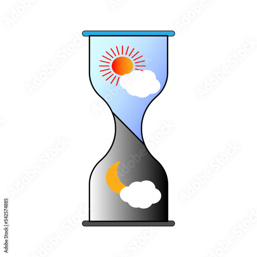 Fantasy doodle portrait of hourglass day night. Sand clock icon. Vector illustration. stock image.