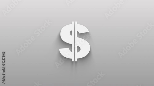 Animated Coin Dollarmoney. money icon isolated on grey background. shadow on background move.  4K Video motion graphic animation photo