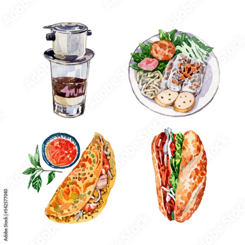 Watercolor Vietnamese food collection