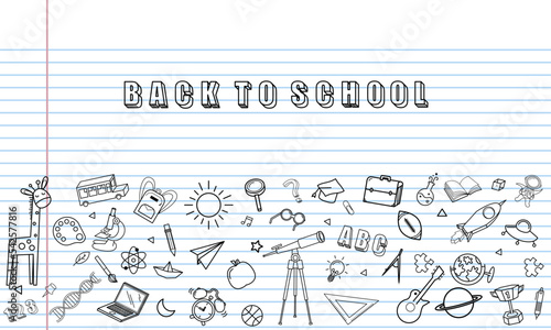 Concept of education School background with different stuff from notepad paper and back to school design vector.