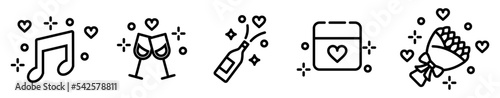 Conjunto de iconos de cita romántica. Concepto de San Valentín. Ilustración vectorial