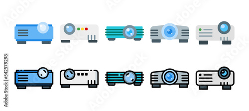 Video projector icon set, home video projector vector illustration with a different style