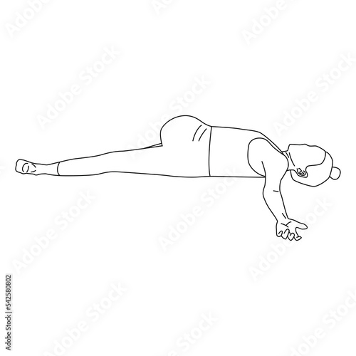 Line art of woman doing yoga in reclined spinal twist pose vector.