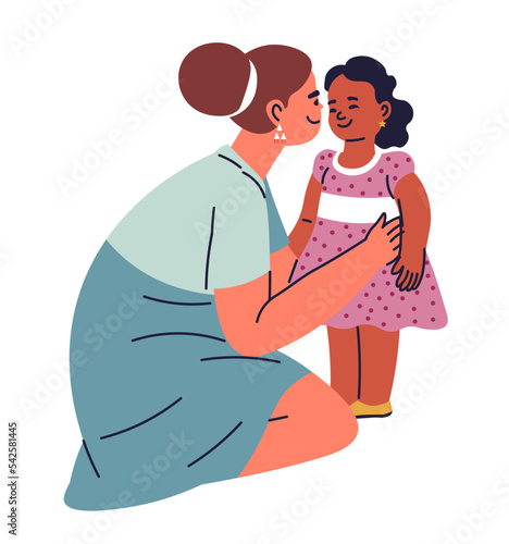Mother and toddler child, mom and daughter vector