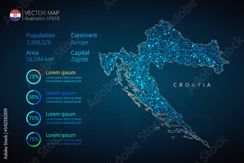 Croatia map infographics vector template with abstract geometric mesh polygonal light concept on blue background. Template for diagram, graph, presentation and chart