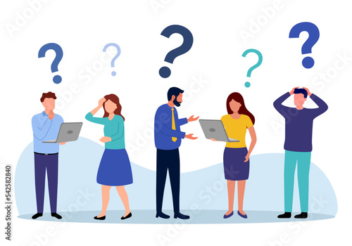 Confused businesspeople asking questions concept vector illustration. Working problem.