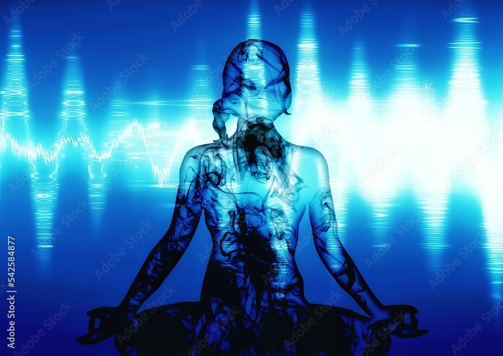 Silhouette illustration of a woman meditating Silhouette illustration of a woman meditating