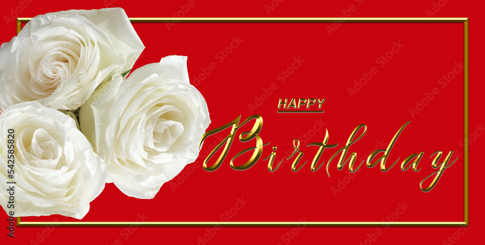 Fotografie happy birthday card with flowers white roses