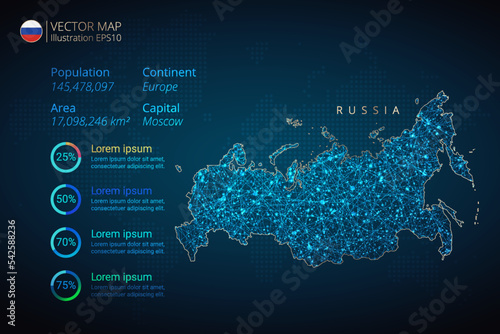 Russia map infographics vector template with abstract geometric mesh polygonal light concept on blue background. Template for diagram, graph, presentation and chart