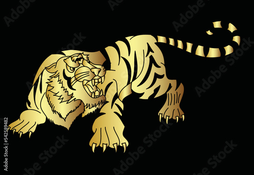 Tiger Sticker tattoo design Cartoon tiger on black background.Vector