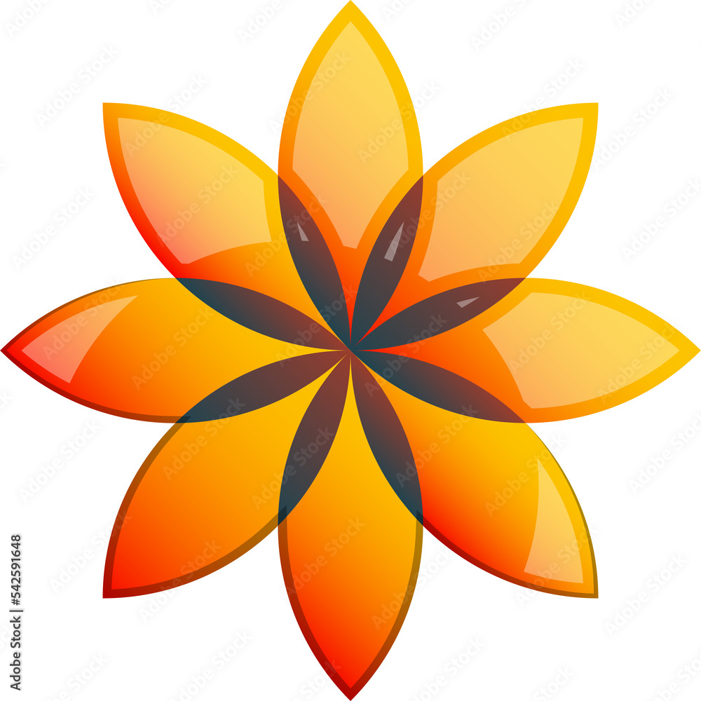 Abstract eight petal flower logo illustration in trendy and minimal style