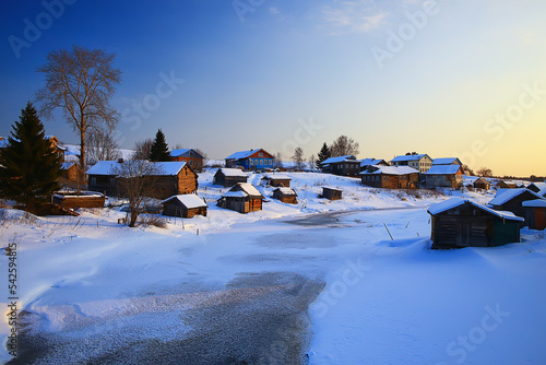 winter landscape russian village north wooden house © kichigin19