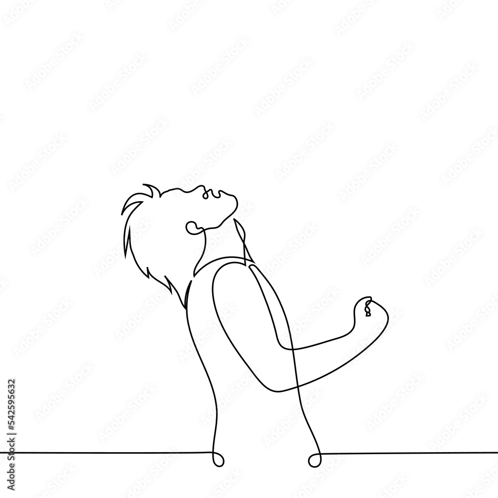 Man Opening His Mouth Clenched His Fists Raised His Head Up One Line