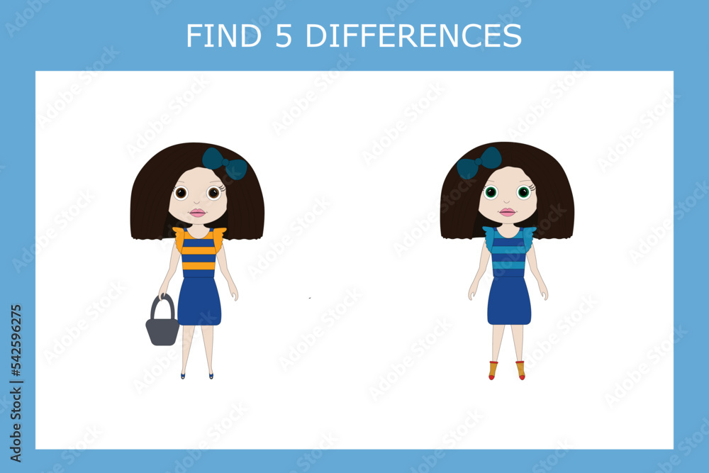 Developing activity for children - find the difference. Logic game for children. Find an extra girls Developing activity for children - find the difference. Logic game for children. Find an extra girls
