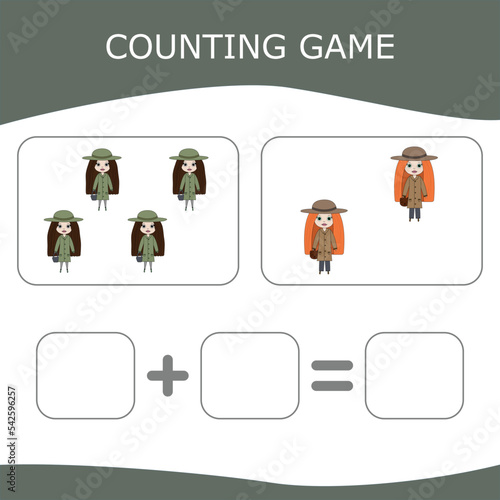Educational game for children  kids.  Game learning math  counting game. Vector illustration for print  page 