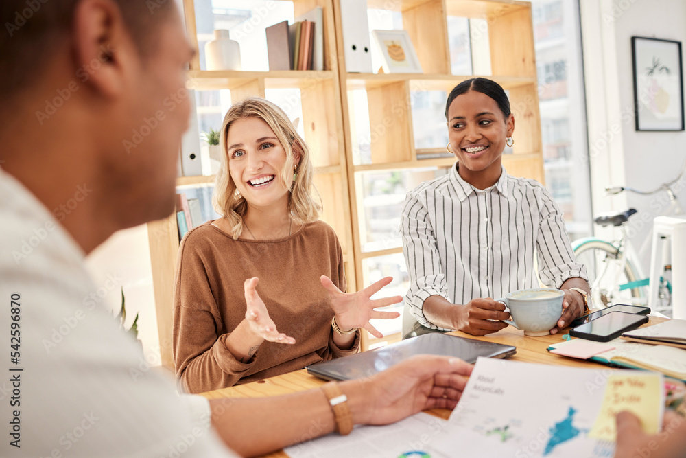 Business meeting, client presentation or b2b partnership deal of women talking in a office. Crm, corporate and working woman workers speaking about agreement communication working on a strategy Business meeting, client presentation or b2b partnership deal of women talking in a office. Crm, corporate and working woman workers speaking about agreement communication working on a strategy