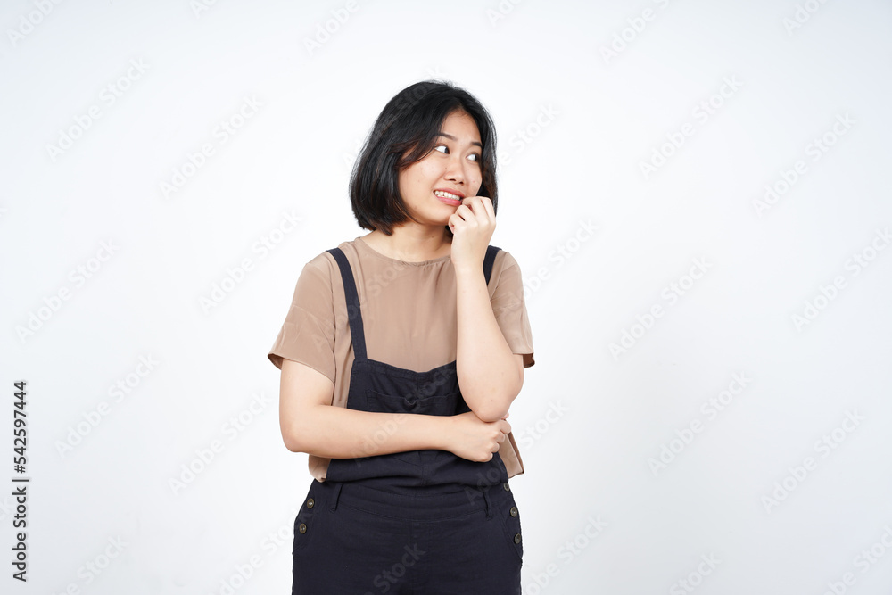 Nervous with hands on mouth of Beautiful Asian Woman Isolated On White Background Nervous with hands on mouth of Beautiful Asian Woman Isolated On White Background