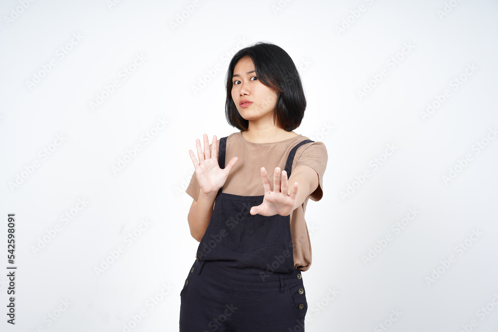 Stop and Rejection Hand Gesture of Beautiful Asian Woman Isolated On White Background Stop and Rejection Hand Gesture of Beautiful Asian Woman Isolated On White Background