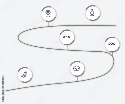 infographic element with fisherman outline icons. included glass award, down indicator, ez bar, rings, paralympics, pies vector.
