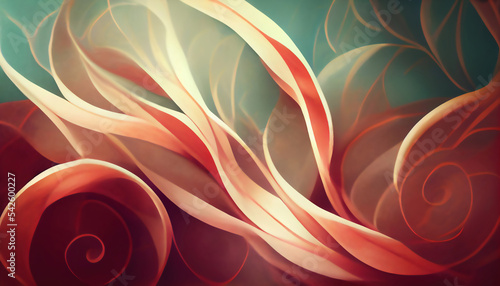 Abstract painting. Art background. Fantasy flower. Blue red orange curved swirl flame leaf decorative ornament collage art