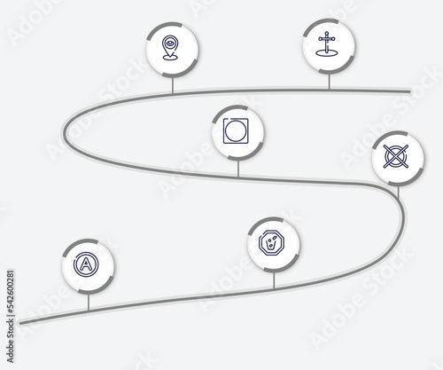 infographic element with indications outline icons. included cross stuck in ground, tracking, circle inside square, do not dry clean, any solvent, throw to the bin vector.