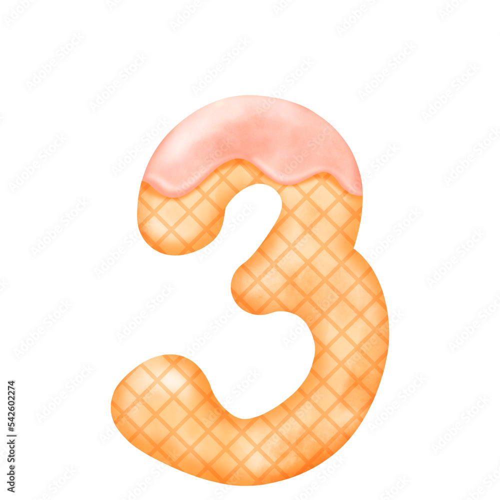 Numberic alphabet illustration watercolor ice cream. Numberic alphabet illustration watercolor ice cream.