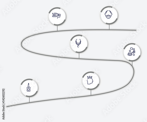 infographic element with therapy outline icons. included face with stubble, straighten, aztec necklace, therapy, parfum bottle, acupuncture vector.