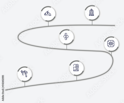 infographic element with desert outline icons. included cage, harebell, hive, poppy, fatigue, sarcophagus vector.