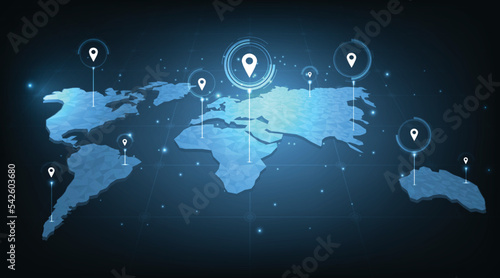 Concept image of GPS positioning system in the global.Image pin GPS on world map.vector illustration EPS 10.