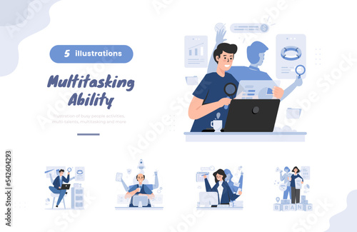 Multitasking skills concept illustration bundle pack