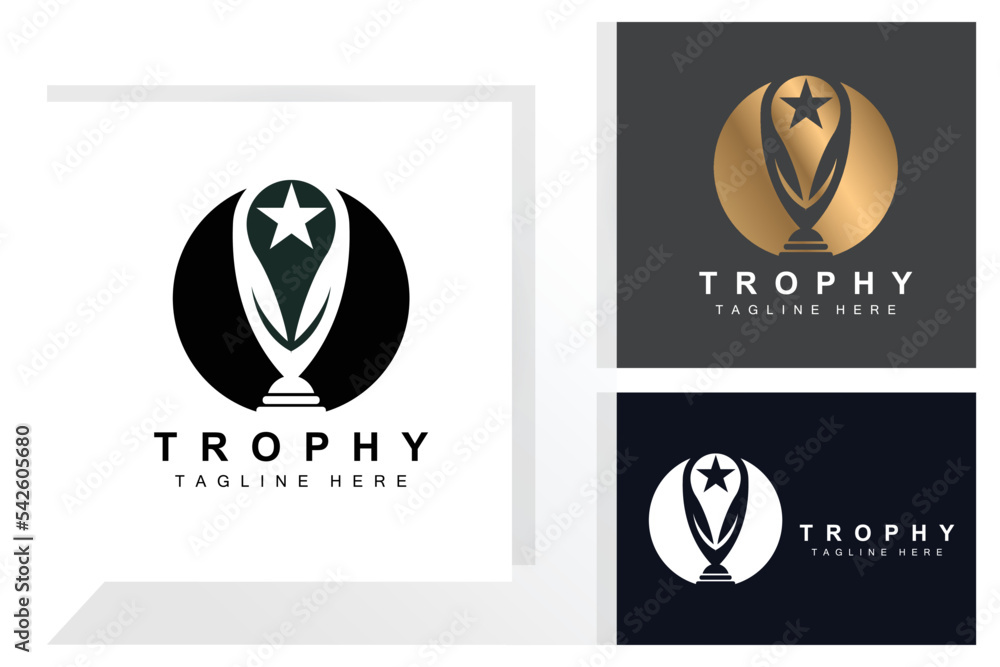 Trophy Logo Design, Award Winner Championship Trophy Vector, Success Brand Trophy Logo Design, Award Winner Championship Trophy Vector, Success Brand