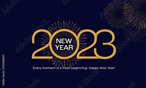 2023 Happy New Year Poster Background. Golden Elegant Classy Typography Line Vector Illustration for Greeting Card, Banner, Backdrop Template Design