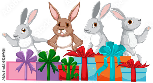 Cute rabbit with gift boxes
