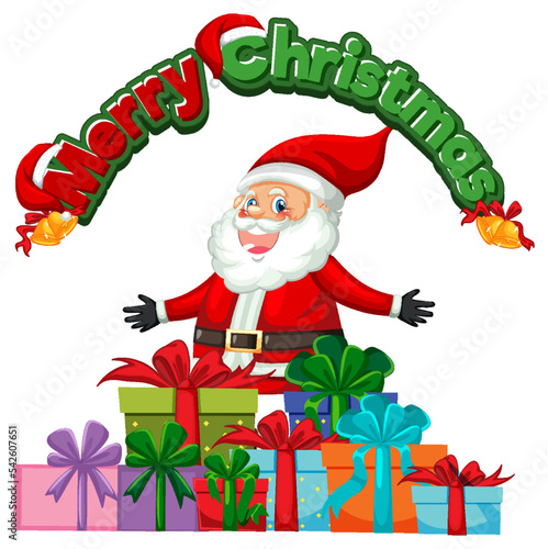 Merry Christmas text with Santa Claus cartoon character