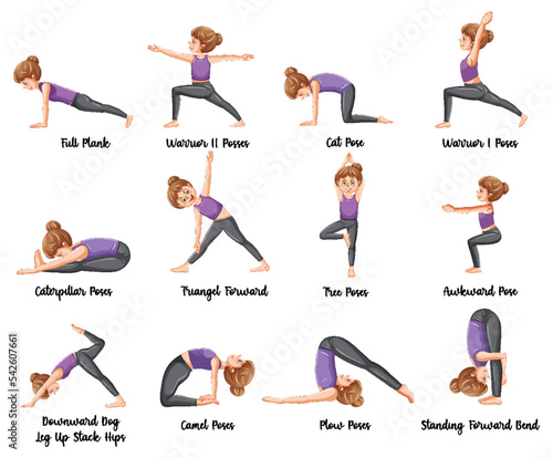 Set of yoga postures