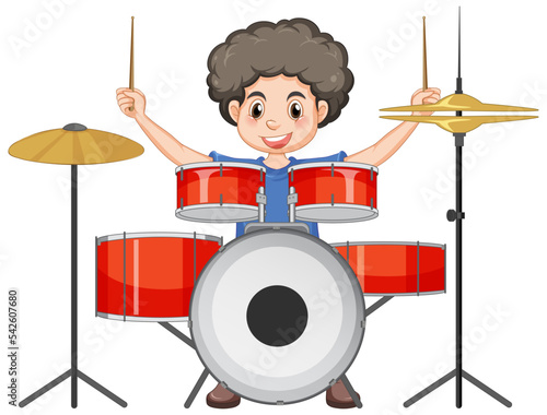 A boy playing drum musical instrument