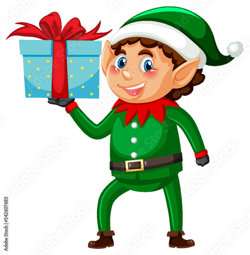Little elf holding Christmas gift
