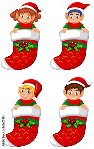 Elf in Christmas sock cartoon character