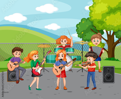 Children playing musical instrument at park